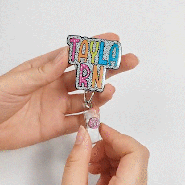 Personalized Glitter Dalmatian Dots Retractable Badge Reel with Lanyard Officer Accessories Birthday Appreciation Gift for Nurse Teacher