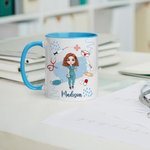 Personalisierte 330ml Mehrfarbigere Cartoon-Krankenschwester Stethoskop-Pille Keramik Tasse mit Namen Geburtstag Geschenk für Krankenschwester