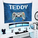Personalised Colorful Tie-dye Effect Gamepad Design Tapestry with Name Gaming Room Decor Birthday Gift for Kids Game Lovers