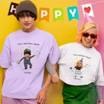 Personalised Cartoon Avatar Photo Victory Gesture Birthday Squad T-shirt Sweatshirt with Text Funny Holiday Party Gift for Family Friend