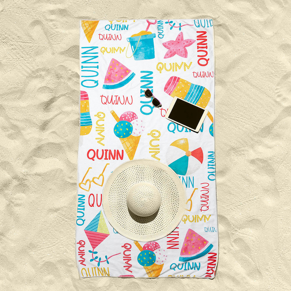 Family Chibi Summer Vacation - Personalized Beach Towel - Gift For Family