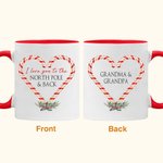 Personalisierte Liebe Sie zum Nordpol & zurück Becher mit Zuckerstange Design und Name Weihnachtsgeschenk für Familie Paare