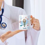 Personalisierte 330ml Mehrfarbigere Cartoon-Krankenschwester Stethoskop-Pille Keramik Tasse mit Namen Geburtstag Geschenk für Krankenschwester