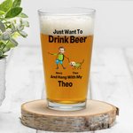 Personalized Just Want to Drink Beer with My Pet 16oz Pint Beer Glass with Photos and Names Housewarming Father's Day Gift for Pet Lovers