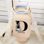 Personalised Floral Initial Water Bottle Carrier Bag with Removable Pouch and Strap Tumbler Accessories for 40oz Stanley Birthday Gift for Her