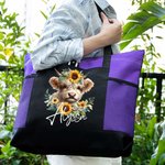 Personalised Highland Cow Sunflower Large Capacity Tote Bag with Name Birthday Christmas Gift for Nurse Cow Lovers