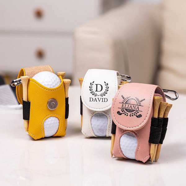 Poche de Golf en Cuir PU Multicolore Personnalisée avec Design Initiales Nom Porte-Tees Portable Accessoire de Sport Cadeau pour Amateur de Golf