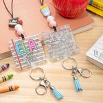 Personalized Glitter Rainbow Beaded Tassel Retractable Lanyard with Name Back to School Appreciation Gift for Teacher