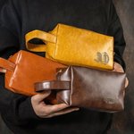 Trousse de toilette en cuir imperméable et personnalisée avec nom gravé Cadeau d'anniversaire pour homme