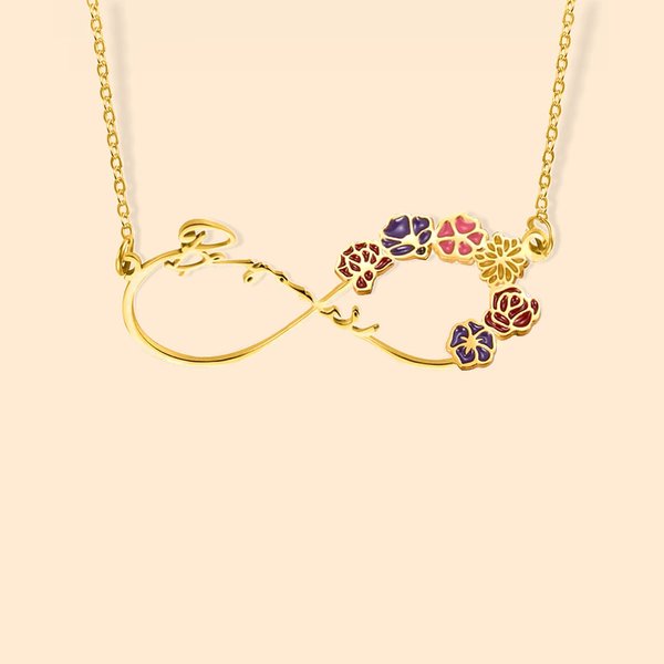 Personalisierte Infinity Halskette mit Geburtsblume und Namen Unendlichkeit Symbol Geburtstag Jahrestag Geschenk für Damen