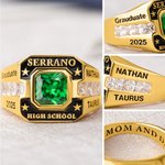 Personalized High School College Class Ring with Birthstone and Engraved Text Graduation Anniversary Gift for Graduates