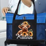Personalised Highland Cow Sunflower Large Capacity Tote Bag with Name Birthday Christmas Gift for Nurse Cow Lovers