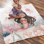 Personalized Pink Mermaid Soft Blanket with Name Cute Nursery Decor Baby Shower Birthday Gift for Kids Baby Girls