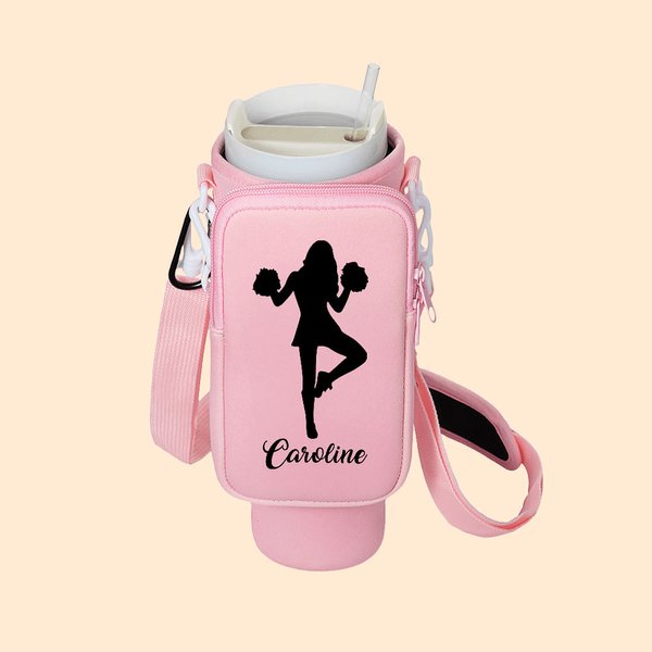 Personalisierte Cheerleader Silhouette Wasserflasche Carrier Tasche mit Tasche verstellbaren Riemen Zubehör für 40oz Stanley Geburtstag Geschenk für F