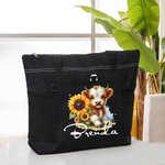 Personalised Highland Cow Sunflower Large Capacity Tote Bag with Name Birthday Christmas Gift for Nurse Cow Lovers
