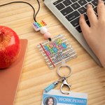 Personalized Glitter Rainbow Beaded Tassel Retractable Lanyard with Name Back to School Appreciation Gift for Teacher