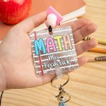 Personalized Glitter Rainbow Beaded Tassel Retractable Lanyard with Name Back to School Appreciation Gift for Teacher