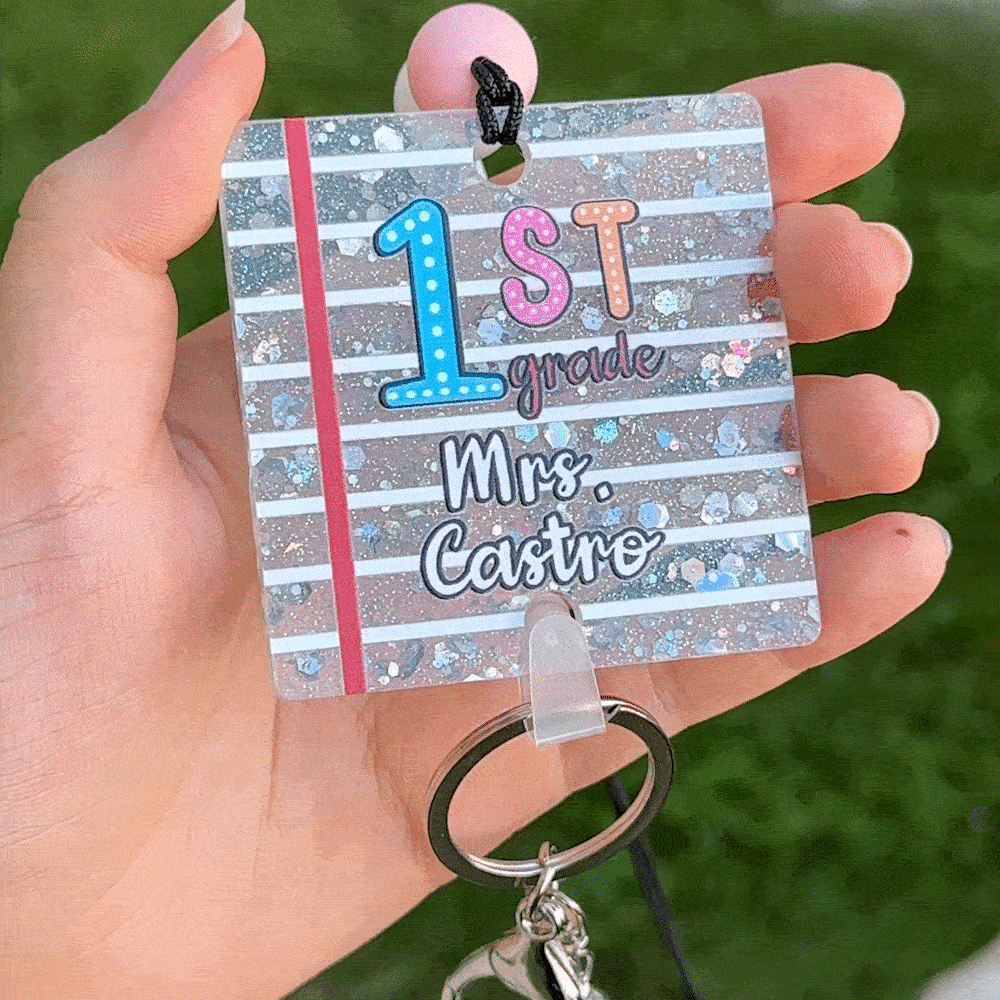 Personalized Glitter Rainbow Beaded Tassel Retractable Lanyard with Name Back to School Appreciation Gift for Teacher