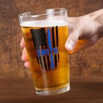 Verre à bière personnalisé avec nom, drapeau américain, Thin Blue Line Cadeau de départ à la retraite pour officier de police
