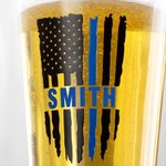 Verre à bière personnalisé avec nom, drapeau américain, Thin Blue Line Cadeau de départ à la retraite pour officier de police