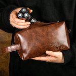 Trousse de toilette en cuir imperméable et personnalisée avec nom gravé Cadeau d'anniversaire pour homme