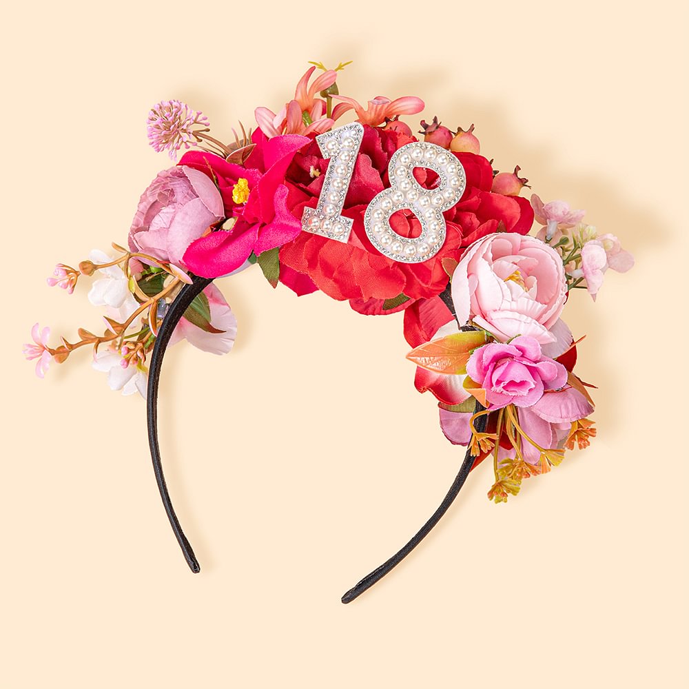 Bandeau fleuri d'anniversaire personnalisé avec texte en perles Cadeau d'anniversaire de mariage de mariage de douche pour femmes