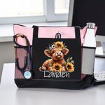 Personalised Highland Cow Sunflower Large Capacity Tote Bag with Name Birthday Christmas Gift for Nurse Cow Lovers