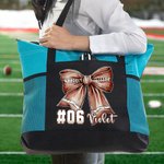 Personalised Football Bow Zippered Tote Bag with Name and Number Game Day Accessories Birthday Gift for Women Football Lovers