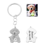 Porte-Clés Personnalisé avec Gravure de Photo d'Animal et Texte à Choix Cadeau pour Propriétaire d'Animal de Compagnie