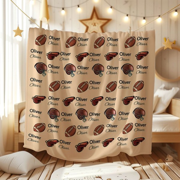 Personalised Football Helmet Design Unisex Baby Receiving Blanket Swaddle Hat Bow Headband Coming Home Outfit with Name Baby Shower Gift for Newborns