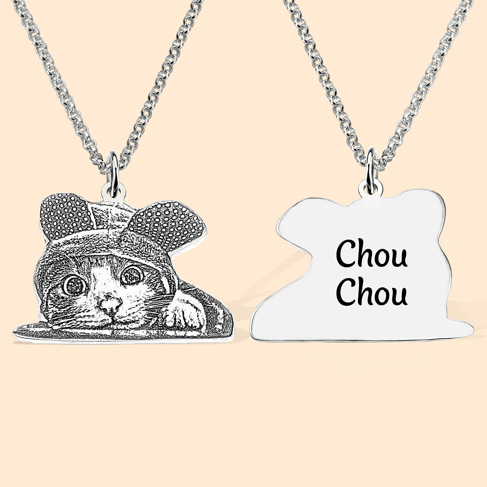 Collier ou Porte-clés Personnalisé avec Pendentif Photo de l'Animal de Compagnie Gravée Cadeau Anniversaire pour Amoureux d'Animal