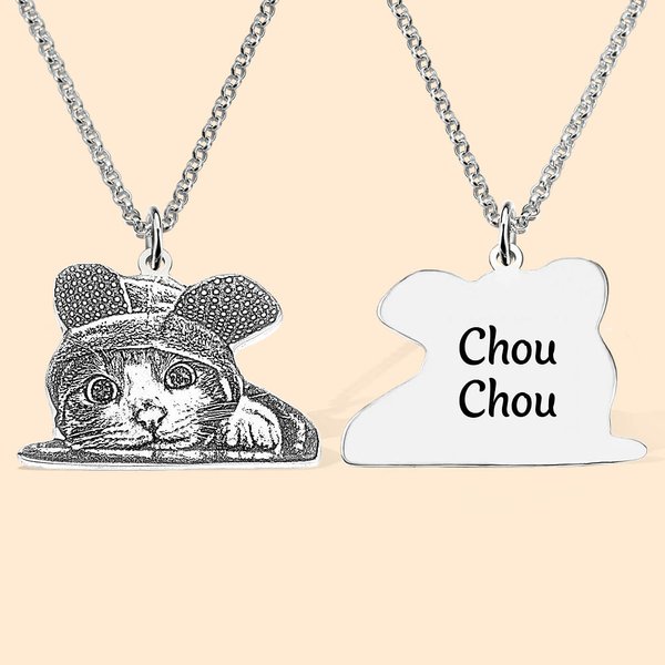 Collier ou Porte-clés Personnalisé avec Pendentif Photo de l'Animal de Compagnie Gravée Cadeau Anniversaire pour Amoureux d'Animal