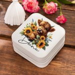 Personalised Multicolor Highland Cow Sunflower Jewellery Box with Name Birthday Gift for Women