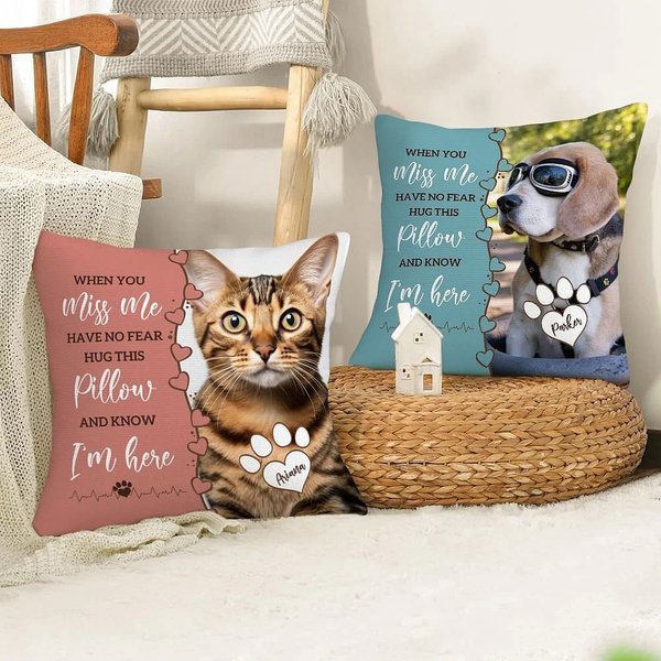 Taie de Coussin Personnalisée avec Photo d'Animal et Nom Décoration de Maison Cadeau pour Propriétaires des Animaux