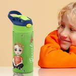 Personalisierte Niedliche Cartoon-Figur Name Trinkflasche 350ml mit Strohhalm und Pop-up Deckel Kindertag Zurück zur Schule Geschenk für Kinder