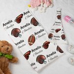 Personalised Football Helmet Design Unisex Baby Receiving Blanket Swaddle Hat Bow Headband Coming Home Outfit with Name Baby Shower Gift for Newborns