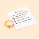 Anillo personalizado Minimalista Pray Cross con 1-6 Piedras de Nacimiento de la Familia y Tarjeta Joyería Religiosa Bautizo Cristiano Regalo del Día d