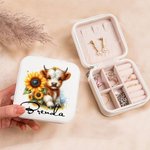 Personalised Multicolor Highland Cow Sunflower Jewellery Box with Name Birthday Gift for Women