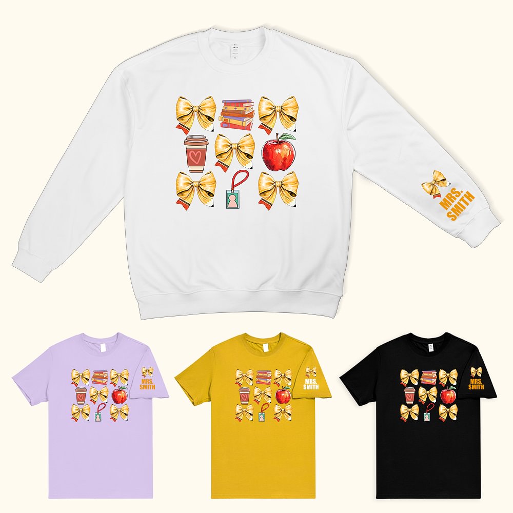Livre d'arc personnalisé Coquette Coffee Apple ID Work T-shirt Sweatshirt avec nom Multicolore Disponible Back to School Appreciation Gift for Teacher