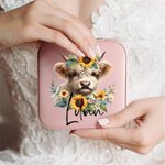 Personalised Multicolor Highland Cow Sunflower Jewellery Box with Name Birthday Gift for Women