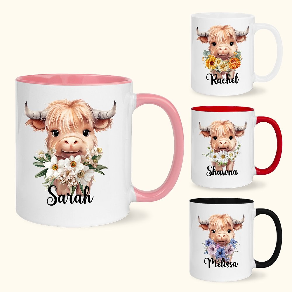 Tasse en céramique 11oz avec nom Cadeau d'anniversaire pour les amoureux des vaches Highland.