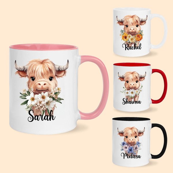 Taza de Cerámica Personalizada de 11oz con el Nombre de la Vaca de las Tierras Altas Regalo de Cumpleaños para los Amantes de la Vaca de las Tierras Altas