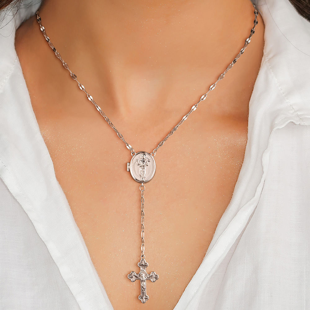 Personalized Jesus Cross Pendant Photo Locket Rosary Necklace with ...
