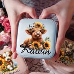 Personalised Multicolor Highland Cow Sunflower Jewellery Box with Name Birthday Gift for Women