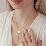 Personalised Jesus Cross Pendant Photo Locket Rosary Necklace with Pearls Chain Lip Chain Religious Memorial Gift for Catholic