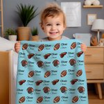 Personalised Football Helmet Design Unisex Baby Receiving Blanket Swaddle Hat Bow Headband Coming Home Outfit with Name Baby Shower Gift for Newborns