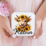 Personalised Multicolor Highland Cow Sunflower Jewellery Box with Name Birthday Gift for Women