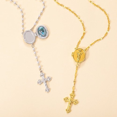 Collana Con Croce A Cuore TEAMER In Acciaio Inossidabile | Gioiello Religioso Unisex Amore E Fede