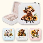 Personalised Multicolor Highland Cow Sunflower Jewellery Box with Name Birthday Gift for Women
