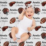 Personalised Football Helmet Design Unisex Baby Receiving Blanket Swaddle Hat Bow Headband Coming Home Outfit with Name Baby Shower Gift for Newborns
